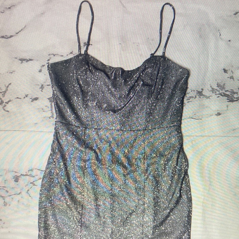 Lulu's Silver Sparkle Spaghetti Strap Mini Dress